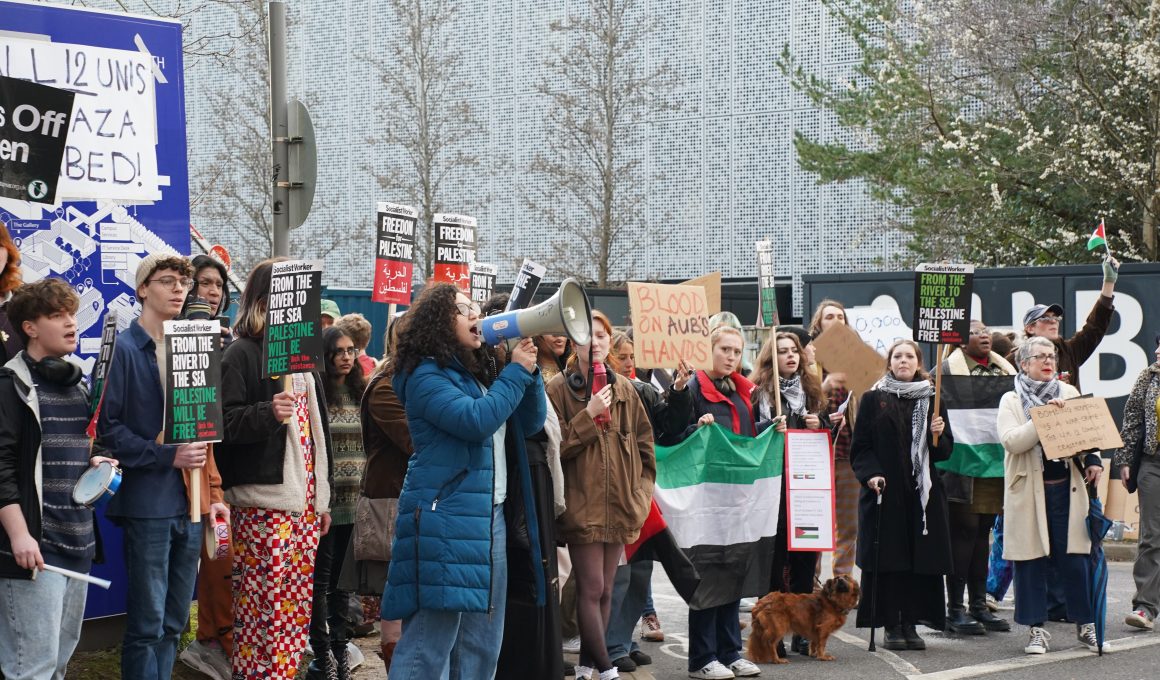 Protestors calling for ceasefire outside the venue of a general election debate at Bournemouth University