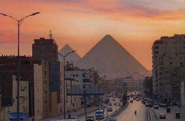 Egyptian pyramids at sunset